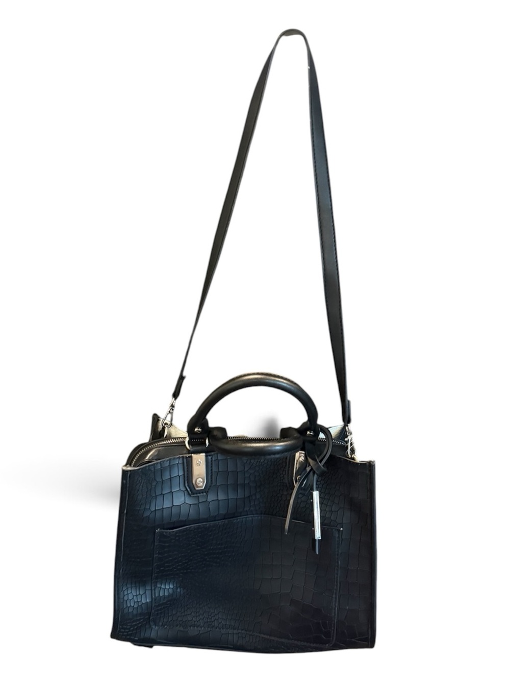 Jennifer Lopez (JLO) croc-embossed black leather satchel bag. $25